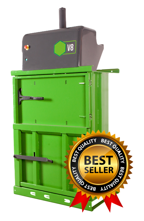 V8 hydraulic baler for cardboard and plastic recycling